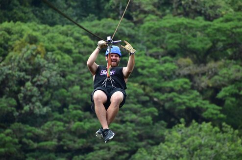 Mike Ziplining in Cloud Rainforest